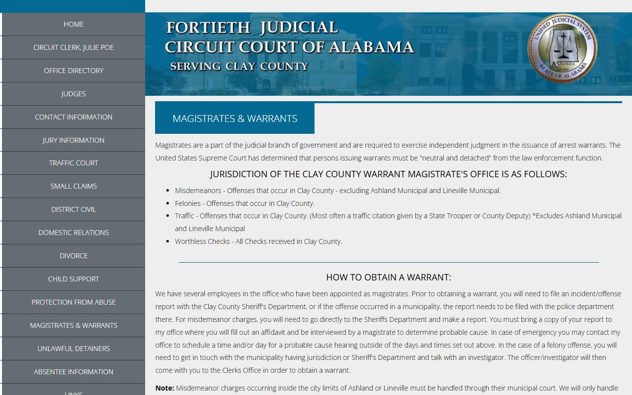 Clay County arrest warrant magistrate process and public record caveat