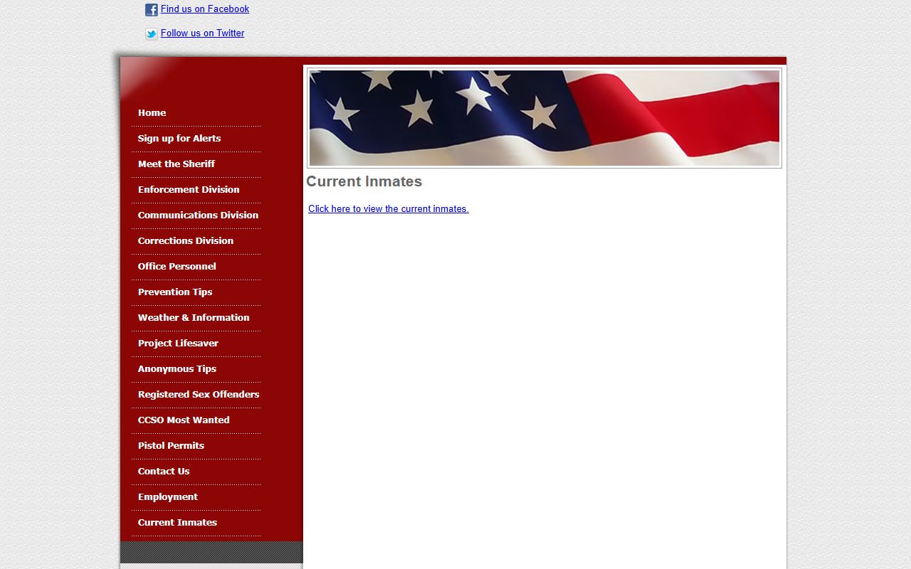 Clay County sheriff page linking to the current inmate population roster