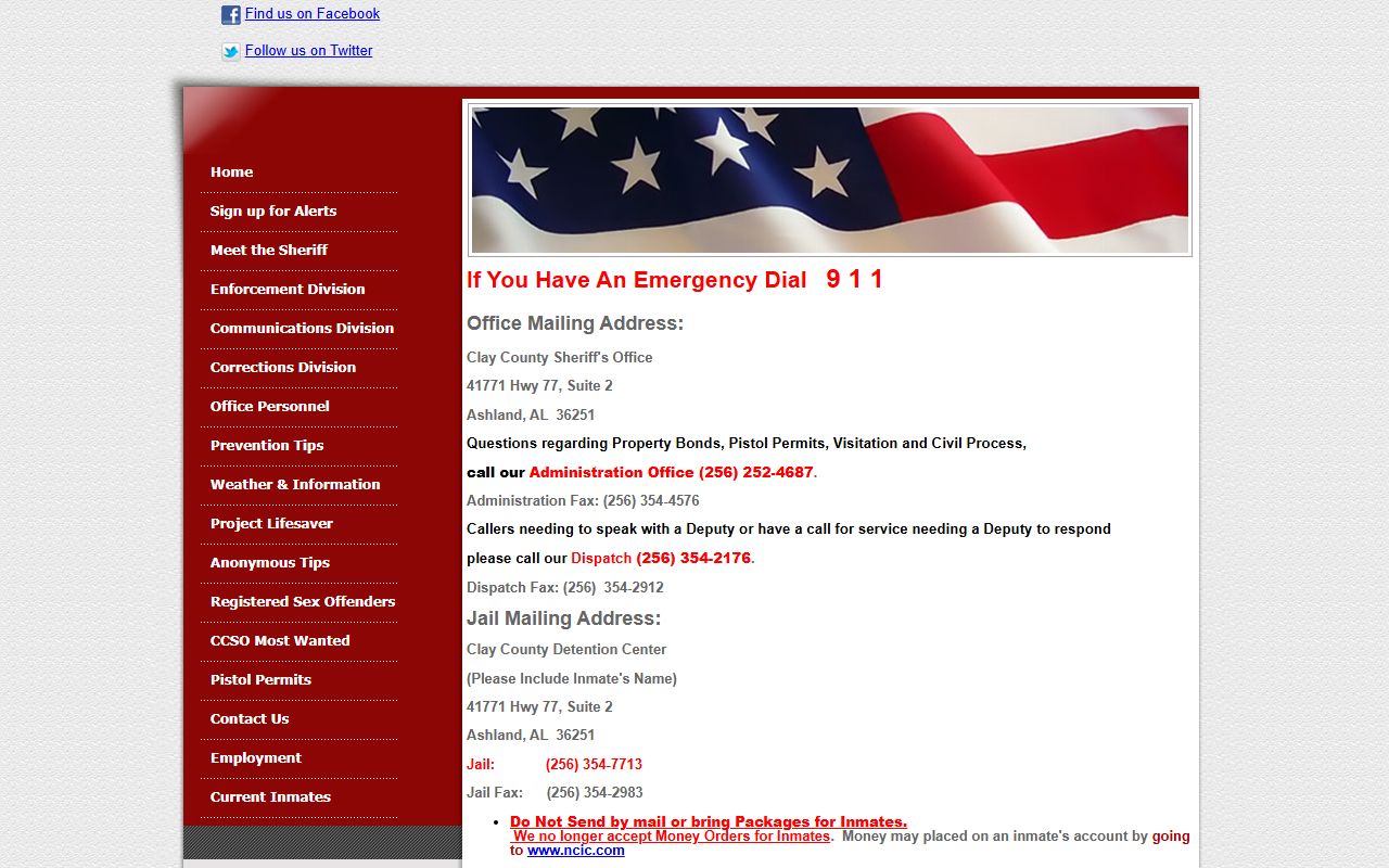 Clay County jail visitation money and inmate account instructions